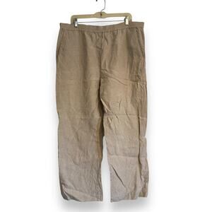 Womens Bice Beige Neutral Minimalist 100% Linen Elastic Waist Boho Pants Size XL